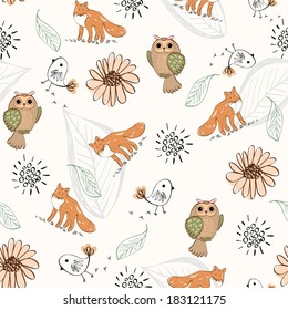 vector cute  seamless pattern with animals 