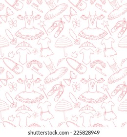 Vector cute seamless pattern with ballet school elements for little girl princess