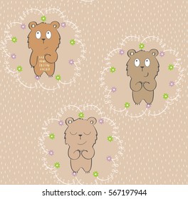 Vector cute seamless pattern with cartoon bear