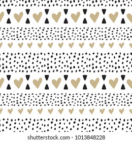 Vector cute seamless pattern. Doodle illustration in sketch style. Cartoon bstract background with hearts. Hand drawn texture. Ideal for fabric, wallpaper, wrapping paper, textile, bedding, print.