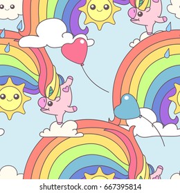 vector cute seamless pattern. Hand drawn clip art for kids. Childish square texture. Cartoon graphic design. Happy festive backdrop. Unicorns time concept. 020