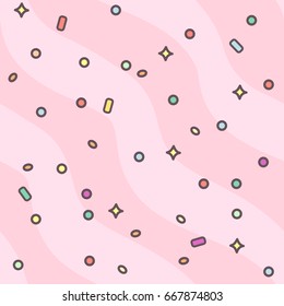 vector cute seamless pattern. Hand drawn clip art for kids. Childish square texture. Cartoon graphic design. Happy festive backdrop. Sweets time concept. 064