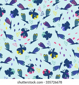 Vector cute seamless pattern of insects.
