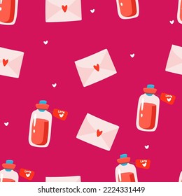 Vector. Cute seamless pattern of love with envelopes, mail, on background. Doodle illustration in cartoon style. Valentine's Day design for print and textile, wallpaper, wrapping paper