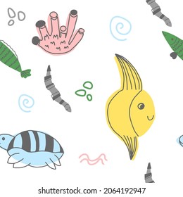 Vector cute seamless pattern with marine animals. Scandinavian motives. Children's print. Hand-drawn illustration.
