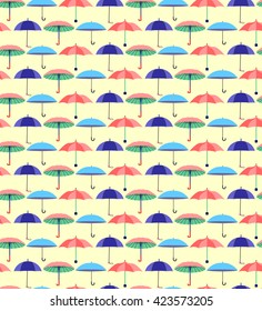 Vector Cute seamless pattern with a set of textured flat umbrellas