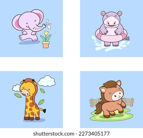 Vektor-süße Reihe von Tieren, Tiere Isolate im Cartoon-Stil.