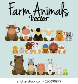 Vector Cute Set Of Different Farm Animals