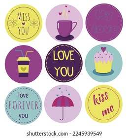 vector cute set of icons for 14 february