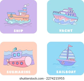 Vector cute set of vihicle, vihicle isolates in cartoon flat style.