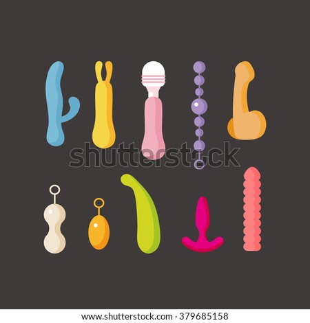 vector cute sex toys set, vibrators / cartoon, flat style, colorful