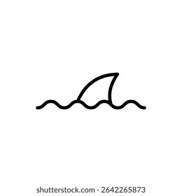vector cute shark fin icon illustration in black and white flat line style