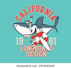 Ilustración linda del tiburón del Vector para las camisetas de los niños