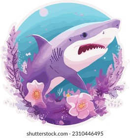 vector cute shark sticker cartoon illustration