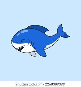 Vector cute shark swimming cartoon icon illustration.