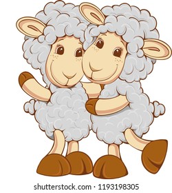 Vector cute sheep cartoon, isolated on white.