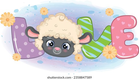 Vector Cute Sheep with LOVE letter