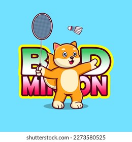 Vector Cute shiba playing badminton.