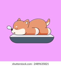 Vector cute shiba sleeping on pillow cartoon vector icon illustration animal nature icon