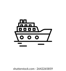 vector cute ship icon illustration in black and white flat line style