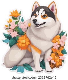 vector cute siberian husky dog sticker cartoon illustration

