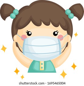 A Vector of Cute Sick Girl Using Mask to Prevent Droplet Transmition