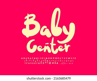 Vector cute sign Baby Center. Artistic funny Font. Handwritten Alphabet Letters, Numbers and Symbols set