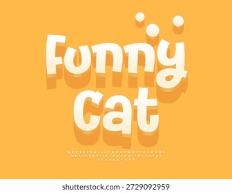 Sinal de vetor bonito Gato engraçado. Adorável fonte 3D branca. Letras e números alfabéticos brincalhões definidos.