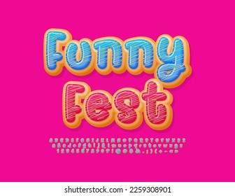 Vector cute sign Funny Fest.Sweet Cake  Font. Modern handwritten Alphabet Letters and Numbers