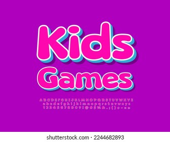 Vector lindo de señas juegos para niños. Divertida fuente colorida. Conjunto de letras, números y símbolos alfabéticos artísticos