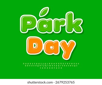 Vector Lindo signo Park Day. Fuente verde redonda moderna. Conjunto de letras y números de alfabeto digital brillante.