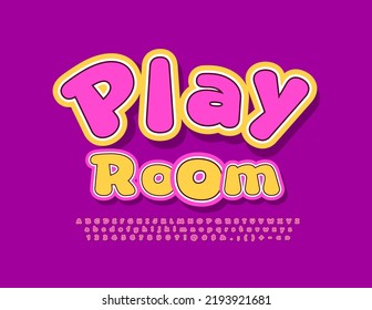 Sala de juegos con tipografía cómica. Conjunto de letras de alfabeto, números y símbolos de estilo bebé