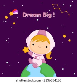 A Vector of Cute and Simple Astronaut Girl Card