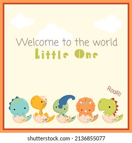 A Vector of Cute and Simple Dinosaur Card for Welcoming the Arrival of a Baby
