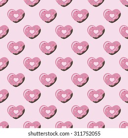 Vector cute simple geometric heart donut seamless pattern