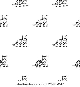 Vector cute simple leopard line art pattern in black and  white colors. kids wallpaper. Perfect for textile 