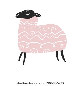 Vector cute simple sheep art, nursery illustration. Pastel colors