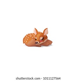 vector cute single fawn Red deer. Cartoon animal clip art. Woodland wildlife.