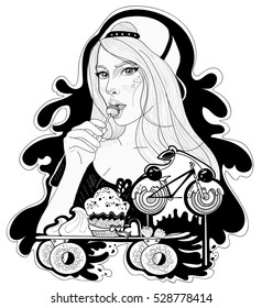 vector cute skater girl eating candy 