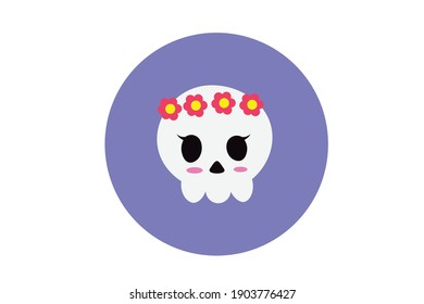 Vector Cute Skull with Flowers