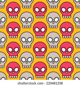 Vector cute skull seamless pattern, colorful bright background for wrapping paper