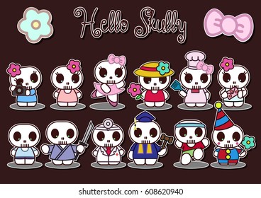 Vector Cute Skull Set