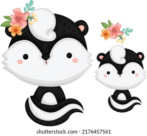 a vector of a cute skunk with a flower wreath