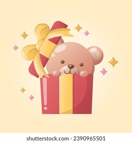 vector cute sleep teddy bear doll gift present ribbon for baby boy girl illustration