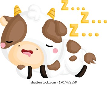 a vector of a cute sleeping cow