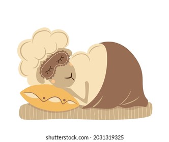 Vector lindo dormido oveja. Un divertido animal de dibujos animados. Carácter infantil en sueños dulces.