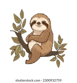 vector cute sloth cartoon style