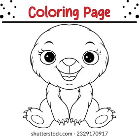 Vector cute sloth cartoon with wreaths of flowers on head. Animals Coloring book for kids.