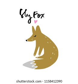 Vector cute sly fox. Scandinavian style art. Nursery print, poster, card, t-shirt and other.