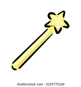 Vector cute small golden magic wand and star cartoon character  Simple stick for queen  princess  girl  Decorative cartoon object  Vintage fairytale element  Graphic isolated white background